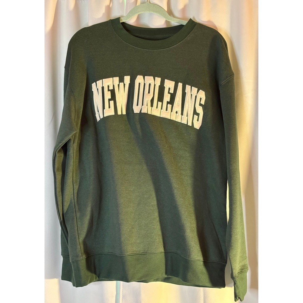 New York Popular New Orleans Sweatshirt Mens XL Green Graphic Crewneck Pullover
